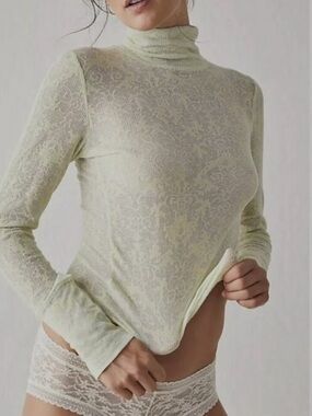 Free People Intimately You and I Long Sleeve Turtleneck Top in Lime New